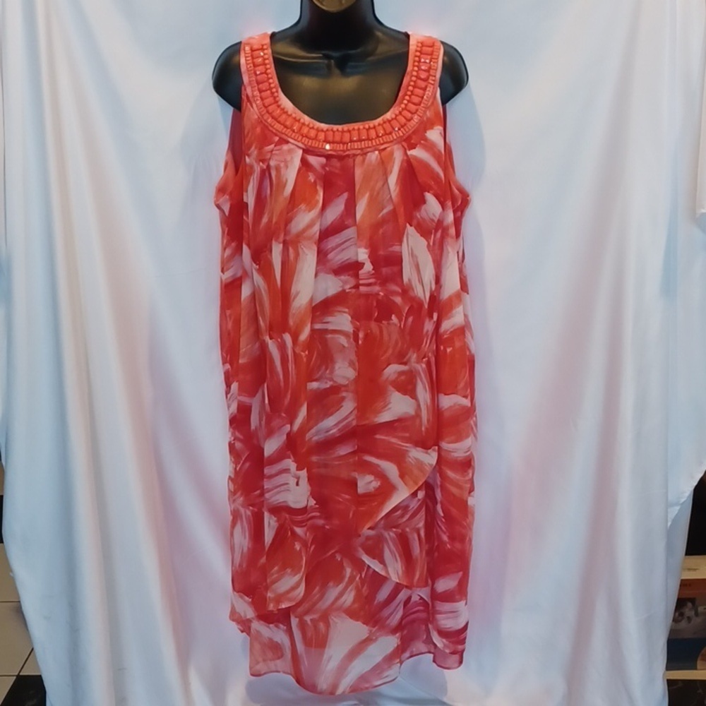 Catherine’s Beaded Neckline Shift Dress in Orange/pink Size 1X